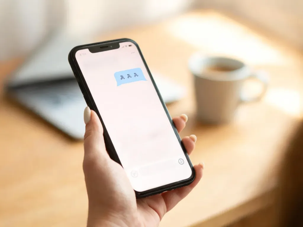 Smartfon z czatem pokazującym trzy‑literowy skrót, symbolizujący internetowe skróty takie jak „ngl”